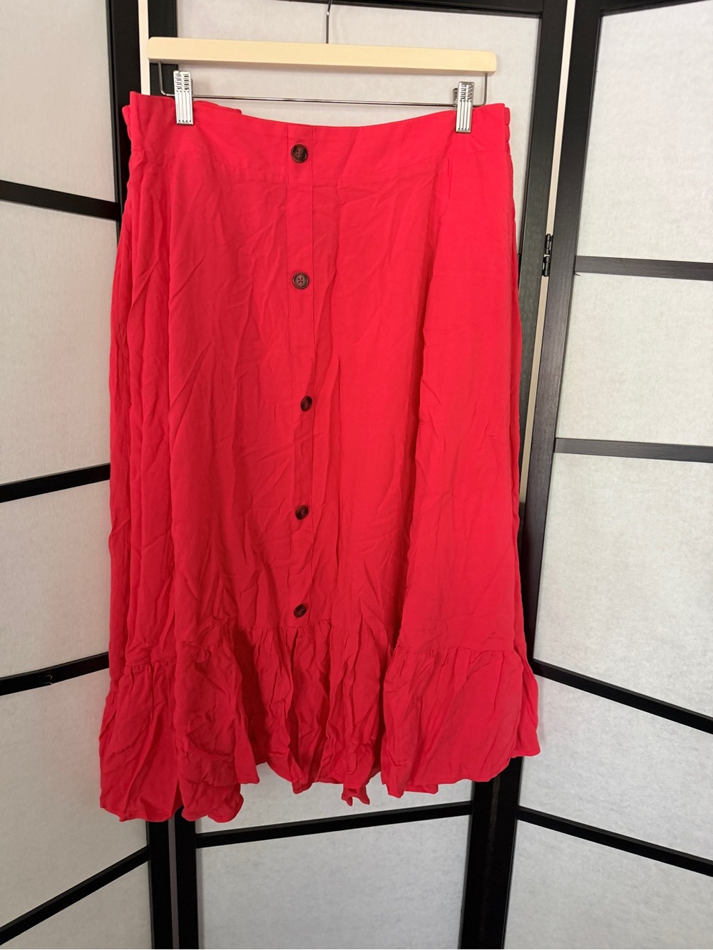 torrid Bright Red Button-Front Maxi Skirt with Ruffle Hem